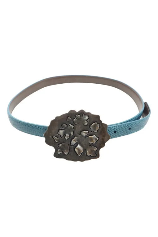 Blue Lizard Skin Leather Belt