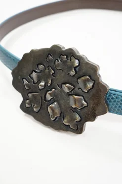 Blue Lizard Skin Leather Belt