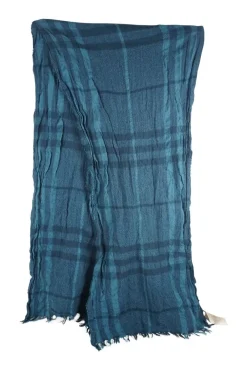 Blue merino check scarf