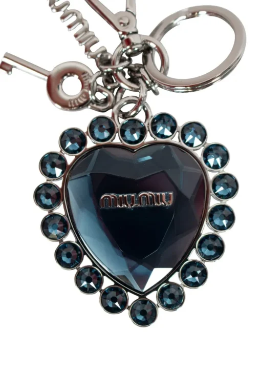 Blue metal heart crystal blue plex charm key charm key ring