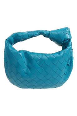 Blue Mini Jodie knotted intrecciato leather tote bag