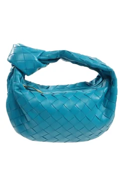 Blue Mini Jodie knotted intrecciato leather tote bag