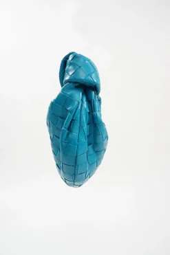 Blue Mini Jodie knotted intrecciato leather tote bag
