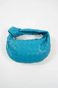 Blue Mini Jodie knotted intrecciato leather tote bag