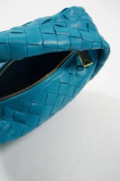 Blue Mini Jodie knotted intrecciato leather tote bag
