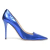 Blue mirrored leather Avril 100 pointed-toe pumps
