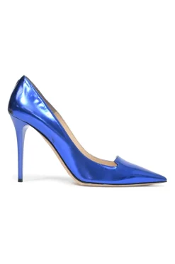 Blue mirrored leather Avril 100 pointed-toe pumps