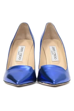 Blue mirrored leather Avril 100 pointed-toe pumps