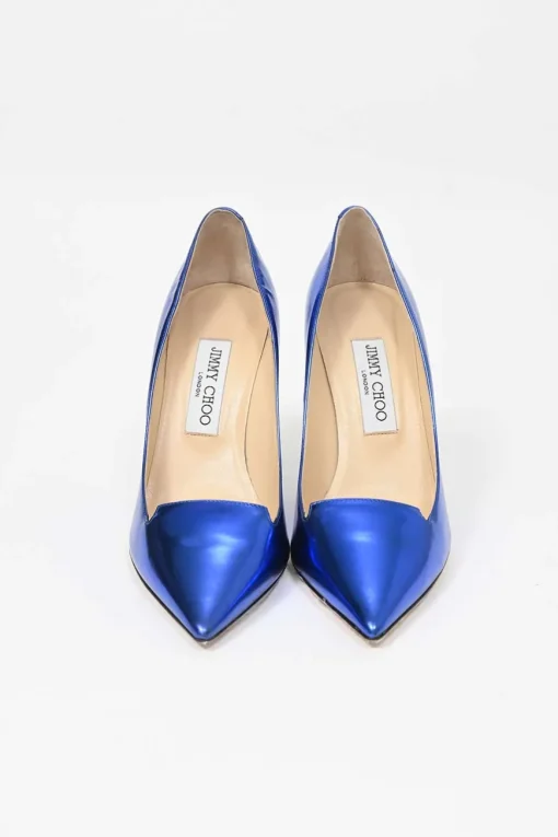 Blue mirrored leather Avril 100 pointed-toe pumps