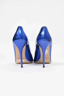 Blue mirrored leather Avril 100 pointed-toe pumps