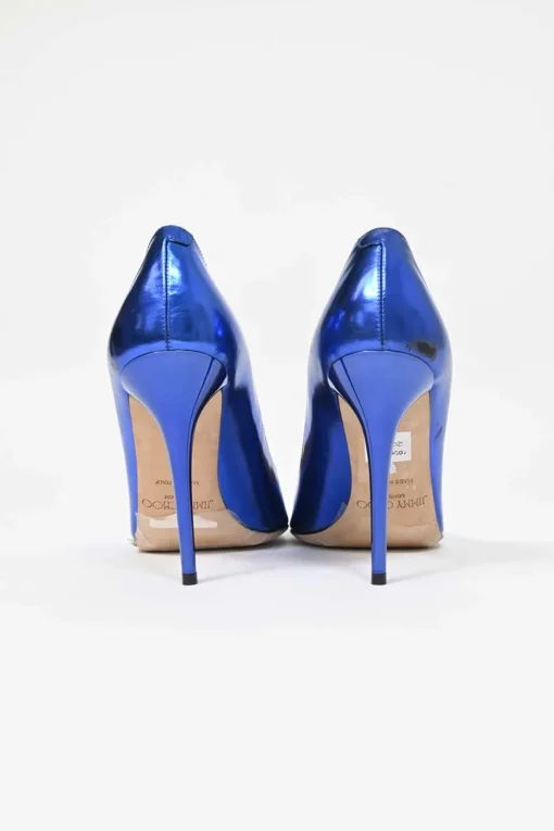 Blue mirrored leather Avril 100 pointed-toe pumps