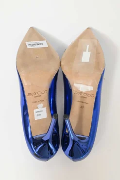 Blue mirrored leather Avril 100 pointed-toe pumps