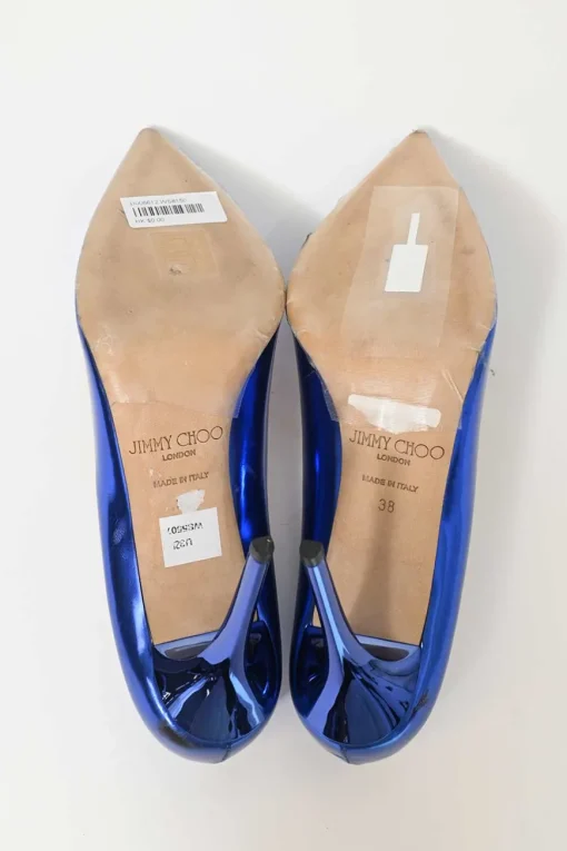 Blue mirrored leather Avril 100 pointed-toe pumps