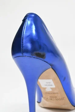 Blue mirrored leather Avril 100 pointed-toe pumps