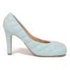 Blue padded quilted lambskin leather square-toe cone heel Bloc pumps