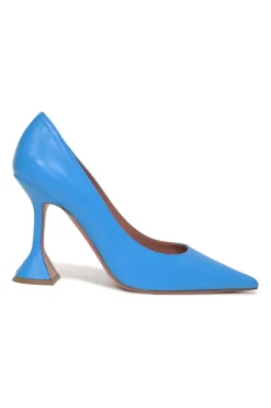 Blue polished calfskin Ami pointed-toe pumps with brand-signature sculpted comma heels