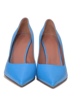 Blue polished calfskin Ami pointed-toe pumps with brand-signature sculpted comma heels