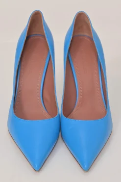 Blue polished calfskin Ami pointed-toe pumps with brand-signature sculpted comma heels