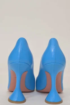 Blue polished calfskin Ami pointed-toe pumps with brand-signature sculpted comma heels