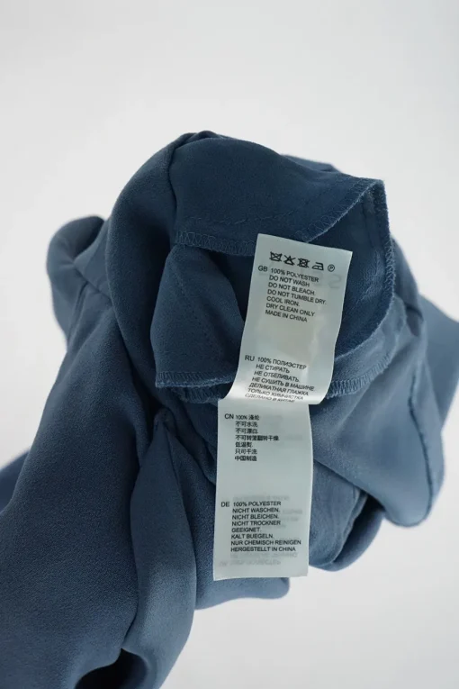Blue polyester crêpe Freda wrap-effect notch collar tailored romper with semi-sheer yoke panel