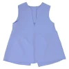 Blue polyester swing-style button-back Y-collar top and mini skirt two-piece set