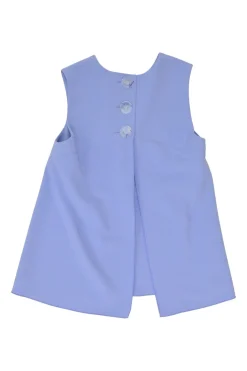 Blue polyester swing-style button-back Y-collar top and mini skirt two-piece set