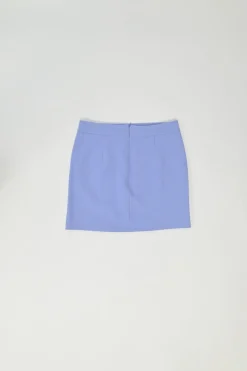 Blue polyester swing-style button-back Y-collar top and mini skirt two-piece set