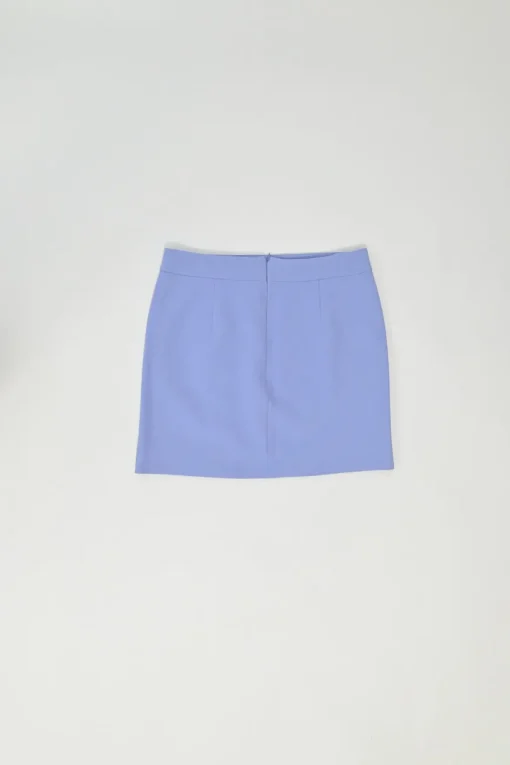 Blue polyester swing-style button-back Y-collar top and mini skirt two-piece set