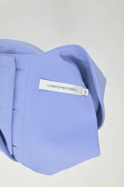 Blue polyester swing-style button-back Y-collar top and mini skirt two-piece set