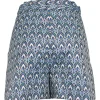 Blue polyester-blend abstract print pull-on high-rise tailored shorts with hip flap pockets