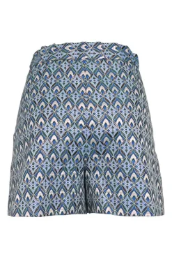 Blue polyester-blend abstract print pull-on high-rise tailored shorts with hip flap pockets