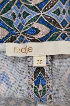Blue polyester-blend abstract print pull-on high-rise tailored shorts with hip flap pockets