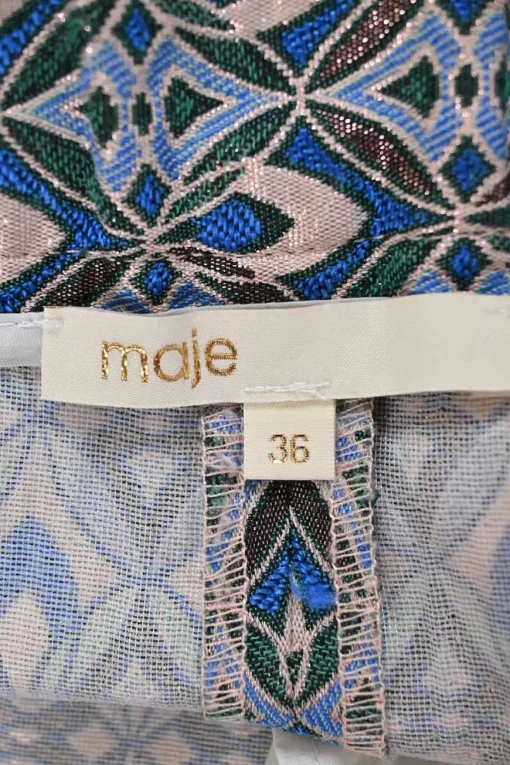 Blue polyester-blend abstract print pull-on high-rise tailored shorts with hip flap pockets