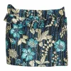 Blue polyester-blend belted metallic cloquet floral brocade mini skirt