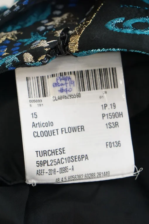 Blue polyester-blend belted metallic cloquet floral brocade mini skirt
