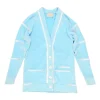 Blue polyester-blend glitter velour knit zip-trimmed cardigan