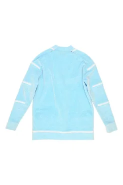 Blue polyester-blend glitter velour knit zip-trimmed cardigan