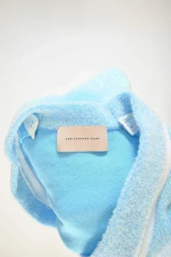 Blue polyester-blend glitter velour knit zip-trimmed cardigan