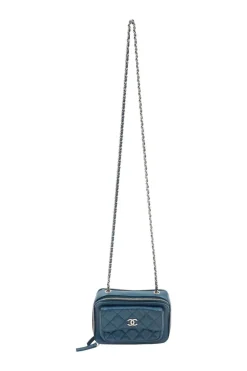 Blue Quilted Lambskin Mini Camera Pocket Box Case Shoulder Bag
