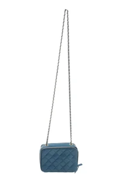 Blue Quilted Lambskin Mini Camera Pocket Box Case Shoulder Bag