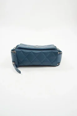 Blue Quilted Lambskin Mini Camera Pocket Box Case Shoulder Bag