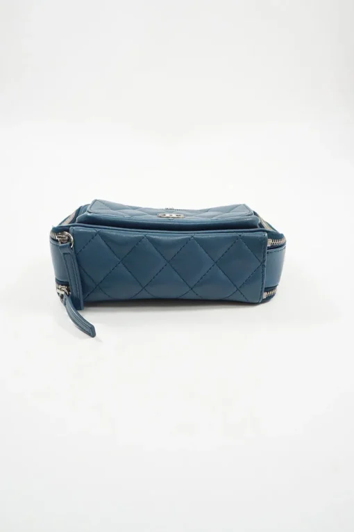 Blue Quilted Lambskin Mini Camera Pocket Box Case Shoulder Bag