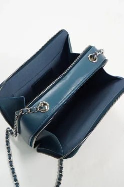 Blue Quilted Lambskin Mini Camera Pocket Box Case Shoulder Bag