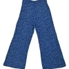 Blue rayon floral print tie-waist puff sleeve top and high-rise wide-leg trouser set