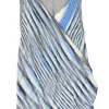 Blue rayon fully-fashioned warp knit wrap-effect tank top and pull-on shorts two-piece set
