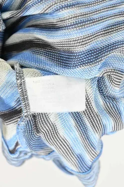Blue rayon fully-fashioned warp knit wrap-effect tank top and pull-on shorts two-piece set