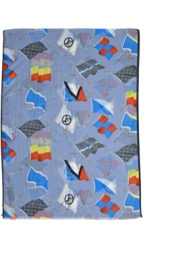 Blue semi-sheer silk-cashmere blend novelty flag print shawl scarf