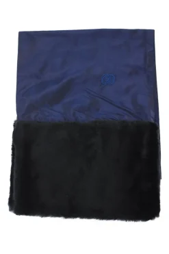 Blue silk and faux fur scarf with embroidered logo