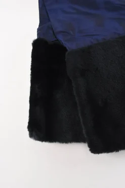 Blue silk and faux fur scarf with embroidered logo