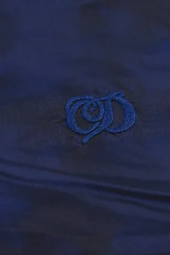 Blue silk and faux fur scarf with embroidered logo